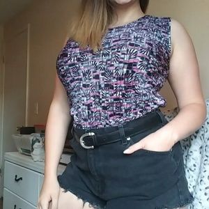 Vintage Textured Plisse Tank Shirt Sz L